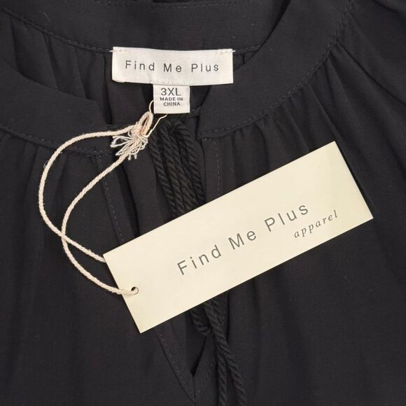 FIND ME PLUS Lightweight Black Peasant Boho Tie Front Blouse, NWT! Size 3XL - Picture 7 of 9